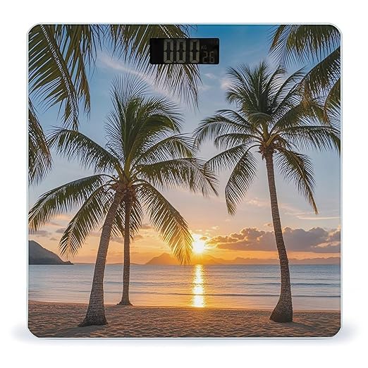 Sunset Palm Tree Scale for Body Weight Digital Bathroom Scale Toughened Glass High Precision Scales for Body Weight with Large LCD Backlight Display Weight Scales