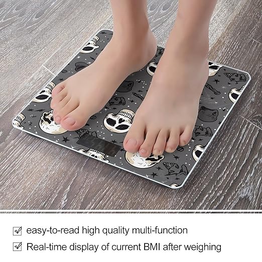 Skull and Lightning Scale for Body Weight Anti-Slip Tempered Glass Digital Bathroom Scales Clear LCD Display Weighing Scale Safe Rounded Corners Smart Scales