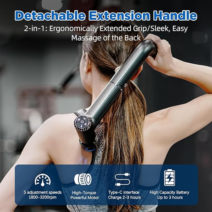 Massage Gun with Heat and Cold 2 in 1 Portable Mini Muscle Massager with Extended Handle Handheld Electric Percussion Deep Massager Tissue Massage Gun for for Home Gym