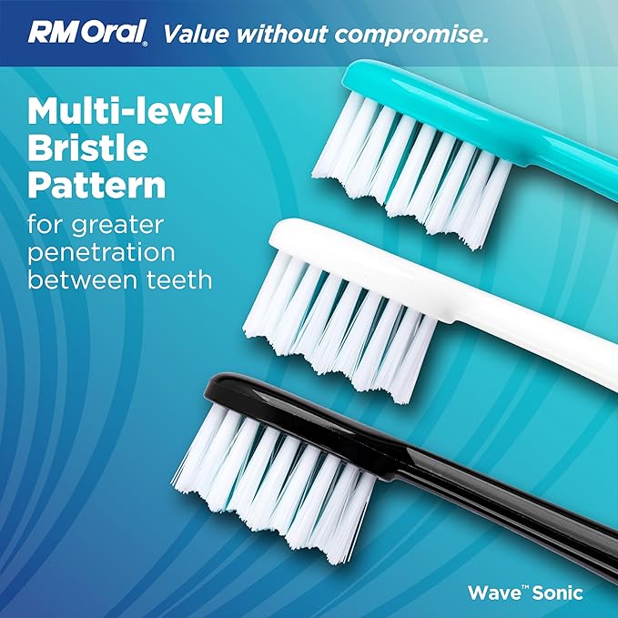 RM Oral Wave Sonic Battery-Operated Toothbrush with Soft Bristles &amp Travel Case 56000 Sonic Vibrations for Clean &amp Sensitive Whitening &amp Plaque Removal 2-Minute Timer Black