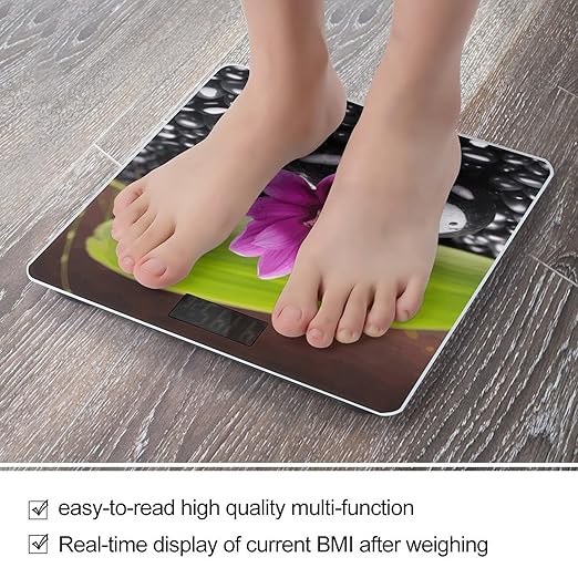 Purple Flower with Black StoneScale for Body Weight with LCD High Precision Weighing Scales Fashion Sturdy Tempered Glass Weight Scales Easy-to-Read Digital Bathroom Scale for Daily 400lb