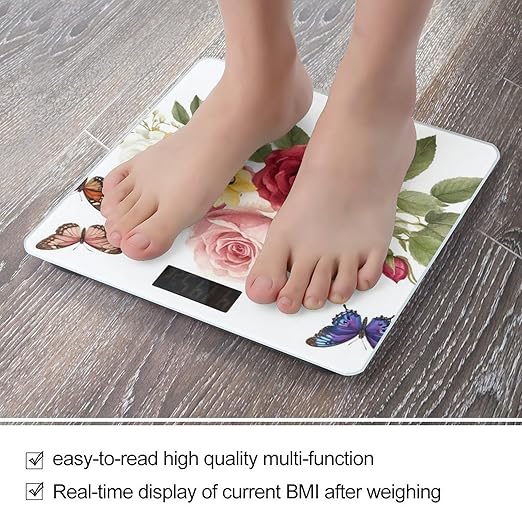 Men's Smart Scale for Body Weight Digital Bathroom Weighing Scale Automatic Switch Energy Saving Scale Flower Shabby Chic Roses Buds Leaves Tulips Floral Butterfly