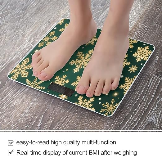 Christmas Snowflakes Background Weight Scale Large Digital Bathroom Scales with Bright LED Display Non Slip Digital Scale and Step On Fashion Weighing Machine for Body