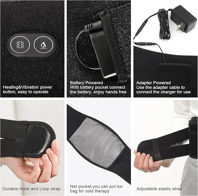 Heating Pad Lower Back Massager Wrap for Back Pain Relief Heated Waist Belt with Vibration Massage 7.4V 4400mah Battery Heat Therapy for Lower Back Lumbar Waist Abdominal Stomach Spine
