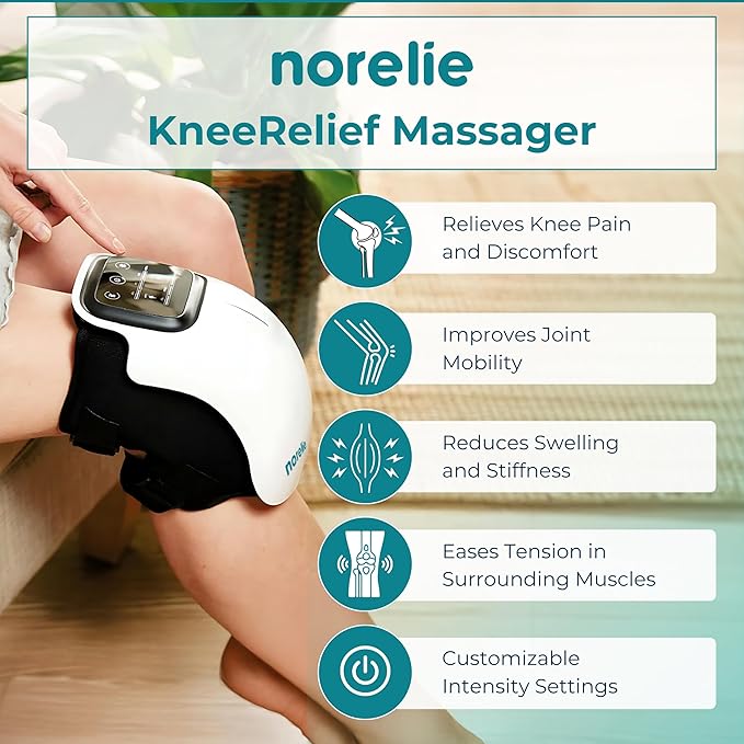 Norelie KneeRelief 3-in-1 Knee Massager Cordless with Heat Vibration and Red Light Therapy Adjustable Settings for Comfort and Mobility