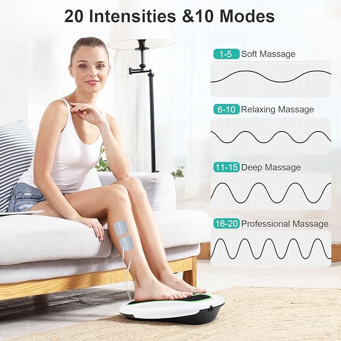 QUINEAR Foot Massager with TENS &amp EMS for Neuropathy Foot Stimulator for Pain Relief and Circulation Nerve Muscle Massager with Remote Control Relieve Swelling and RLS