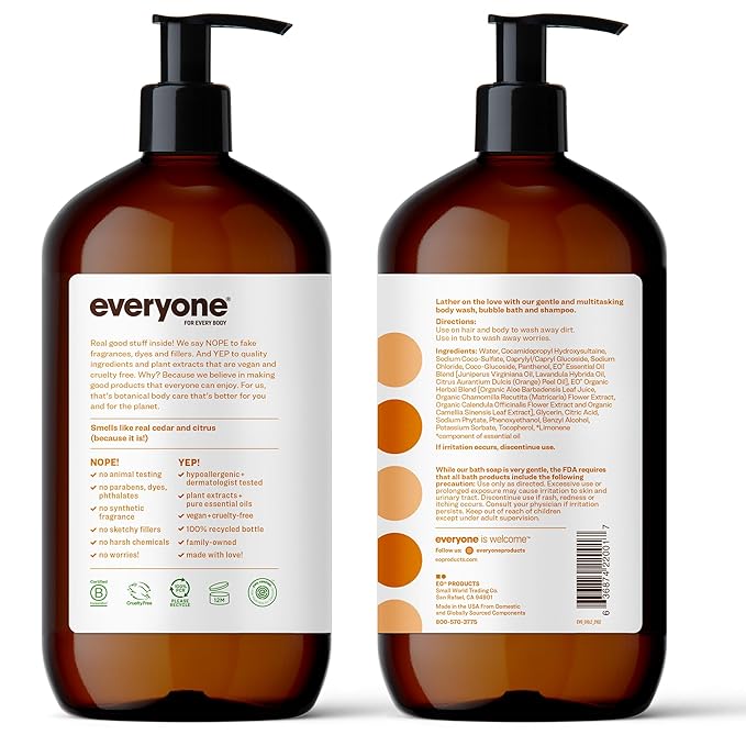 Everyone 3-in-1 Soap Body Wash Bubble Bath Shampoo 32 Ounce (Pack of 2) &amp 3-in-1 Soap Body Wash Bubble Bath Shampoo 32 Ounce (Pack of 2) Cedar and Citrus