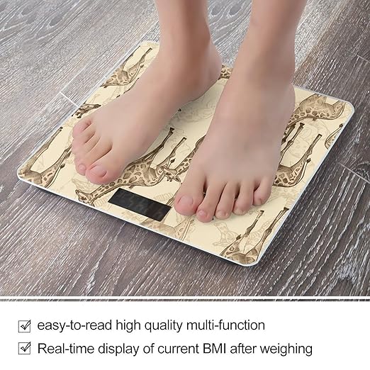 Hand Drawn Giraffes Scale for Body Weight Precision Bathroom Weighing Scales with Back Lit LCD Display Sturdy Tempered Glass Body Weight Scales Digital Bathroom Scale 400lb