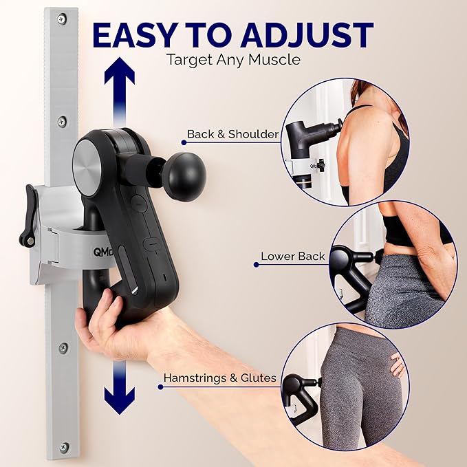Massage Gun Holder &amp Wall Mount - Hands-Free for Full Body Muscle Recovery - Fully Adjustable Massage Gun Wall Mount - Heavy Duty Nylon Body No Slip Supports Deep Massaging