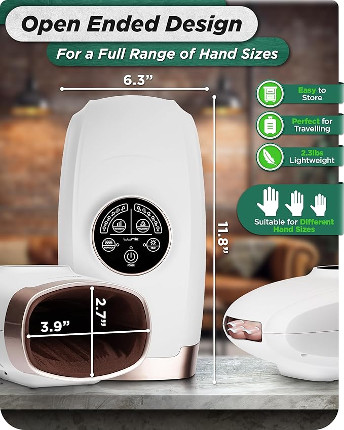 Lunix LX3 FSA Carpal Tunnel &amp Wrist Pain Relief Device Heated Air Compression Hand Massager Machine for Arthritis &amp Finger Numbness Cordless Lunar White
