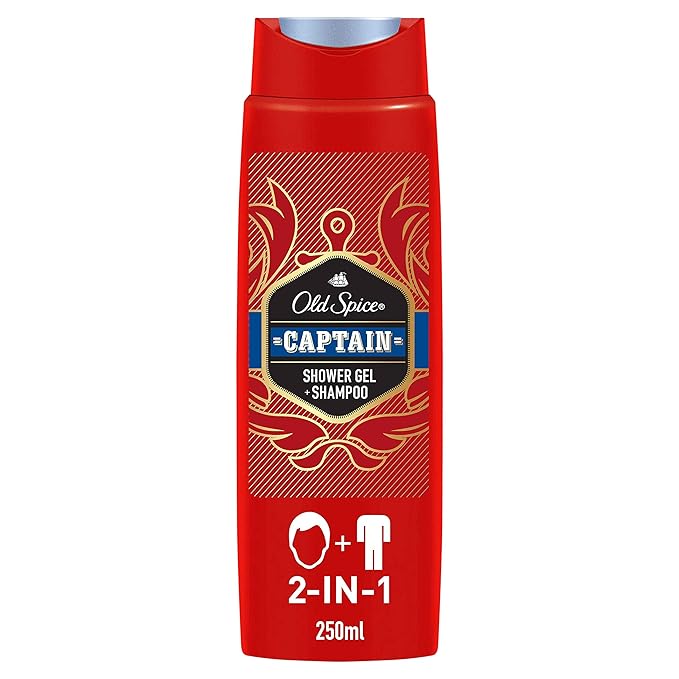 Old Spice Captain Shower Gel and Shampoo for Men (6 x 250 ml) 2-in-1 Shower Gel + Shampoo with Male Long-Lasting Fragrance Pack of 6 (1 Pack)