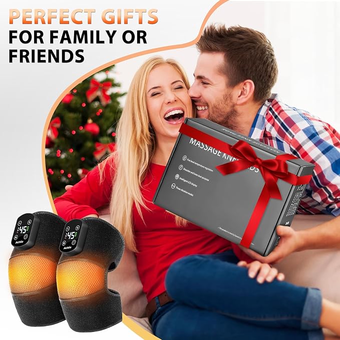 Cordless Knee Massager for Pain Relief Electric Heated Knee Warmer with 5 Heat Levels and 3 Massage Modes Portable Knee Brace Gifts for Men Women (Black(Pair))
