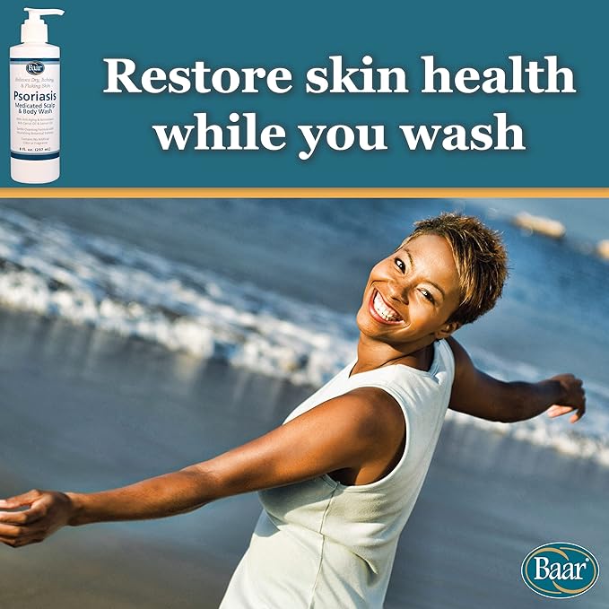BAAR Psoriasis Therapeutic Scalp &amp Body Wash Soothing Healing Formula with 2% Salicylic Acid and Antioxidant-Packed Botanicals like Carrot and Lemon Oil to Relieve Itchy Dry Skin 8 fl oz