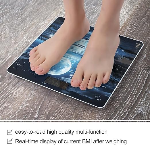 Moon Over Ocean Scale for Body Weight High Precision Digital Weight Scales with LCD Display Anti-Slip Sturdy Slim Tempered Glass Bathroom Scale for Home Use