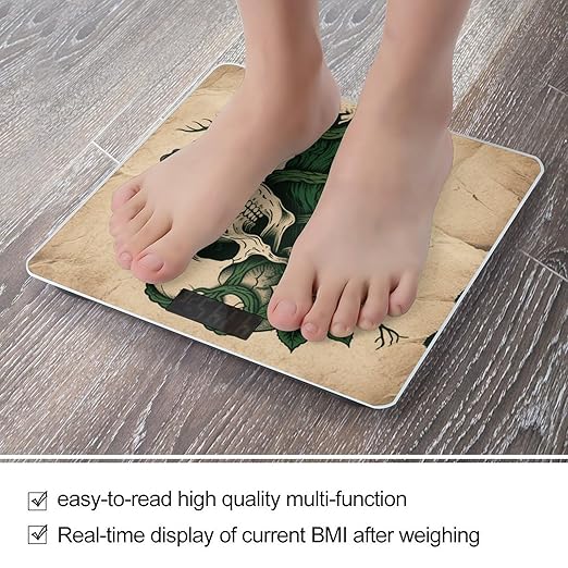 Skull and Rose Scale for Body Weight Sturdy Tempered Glass Weighing Scales with LCD Display Accurate Digital Bathroom Scale Convenient Body Fat Smart Scales Easy Read