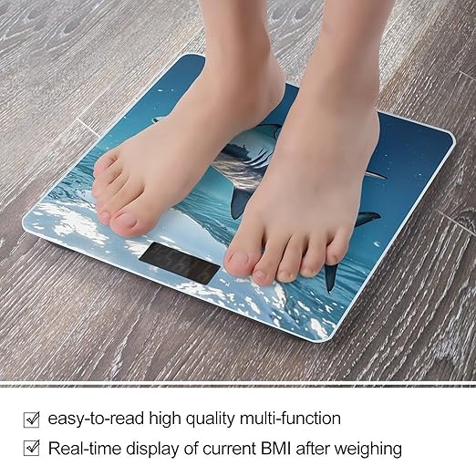 Ocean Sea Animal Shark Scale for Body Weight Accurate Digital Bathroom Scale Toughened Glass High Precision Scales Smart Weight Scales with Large LCD Backlight Display Weighing Machine