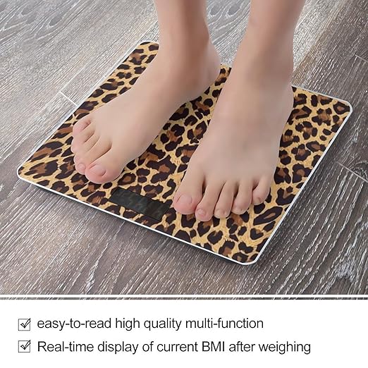Cool Cheetah Leopard Scale for Body Weight Anti-Slip Sturdy Tempered Glass Weighing Machine Highly Digital Accurate Bright LCD Bathroom Scale for Household Gift