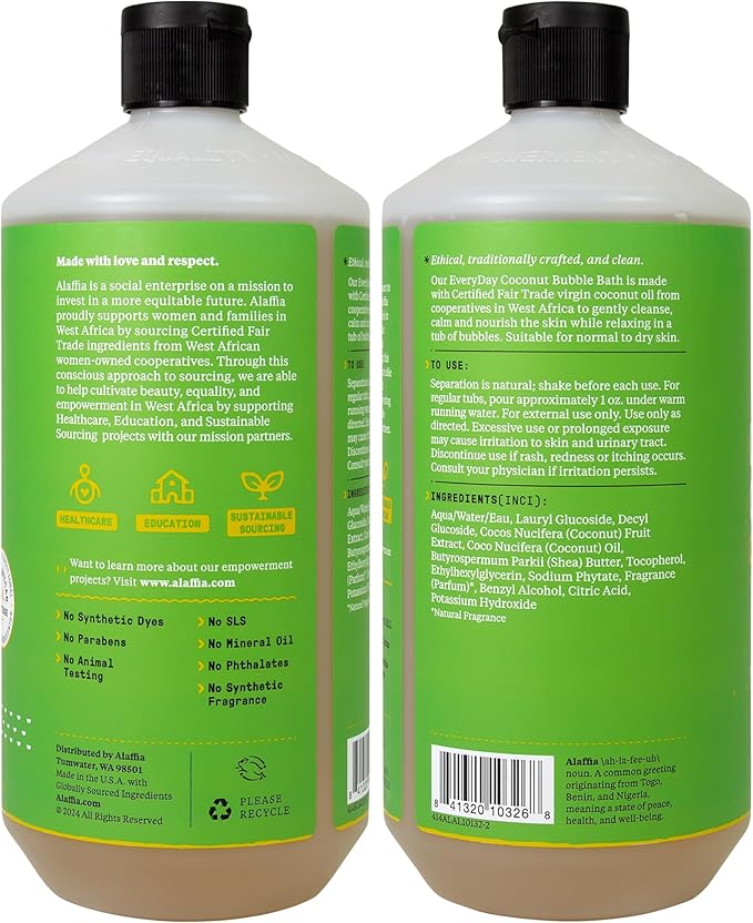 Alaffia Everyday Coconut Bubble Bath Purely Coconut Scent 2-Pack 32 Oz Ea