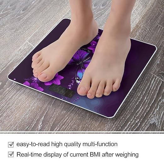 Purple Butterfly Bathroom Scale for Body Weight 400 Lb Weight Scale with High Precision Sensors Tempered Glass Highly Accurate Digital Weighing Machine for People