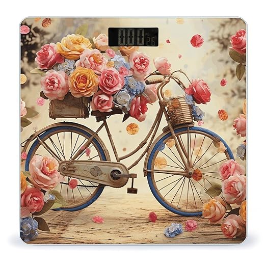 Flower Bicycle Weight Scale Large Bathroom Scales Digital Weight with Bright LED Display Non Slip Automatic Weighing Scale Fashion Weighing Machine for Body