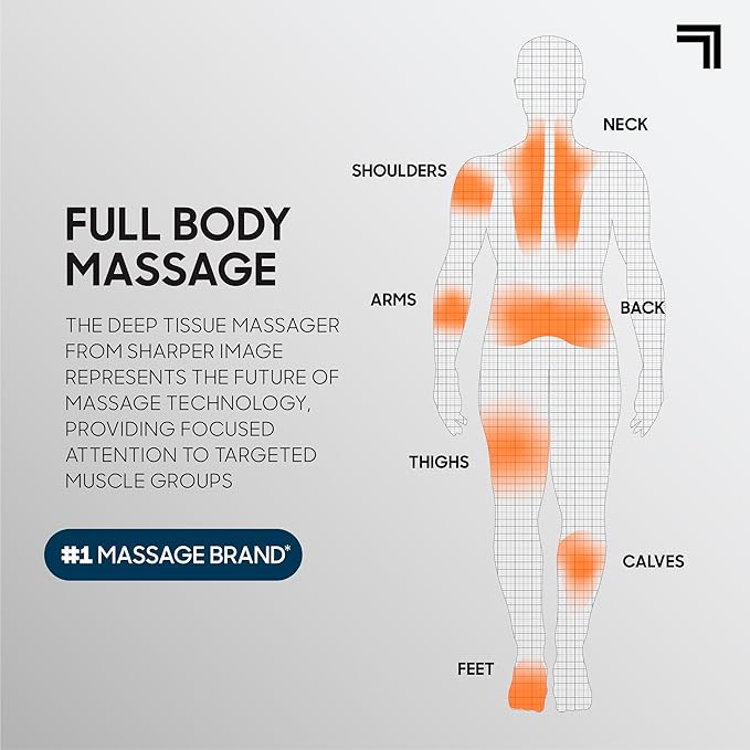Sharper Image Deep Tissue Percussion Massage Gun Powerboost MAX Rechargeable Handheld Massager 7 Adjustable Speeds 6 Attachment Heads &amp Carrying Case Full Body Muscle Pain Relief Black