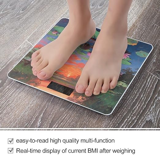 Digital Bathroom Scale for Body Weight Scale with Bright LCD Display High Accuracy Step-On Technology Auto On/Off Monet Waterlily Digital Scales 400 Lbs /180kg
