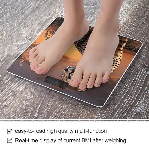 Cheetah Looking Out Over Savanna with Sunset Digital Bathroom Scale for Body Weight Weighing Scale with Backlit LCD Display High Precision Measurements &amp Measures Weight Up to 180kg