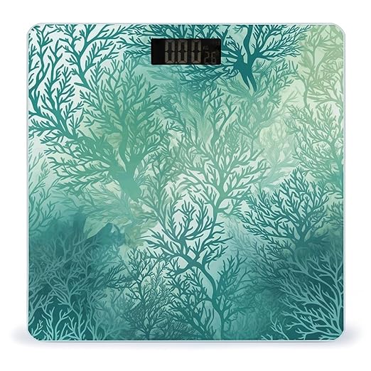 Green Sea Blue Seaweed Scale for Body Weight High Precision Digital Weight Scales with LCD Display Anti-Slip Sturdy Slim Tempered Glass Bathroom Scale for Home Use