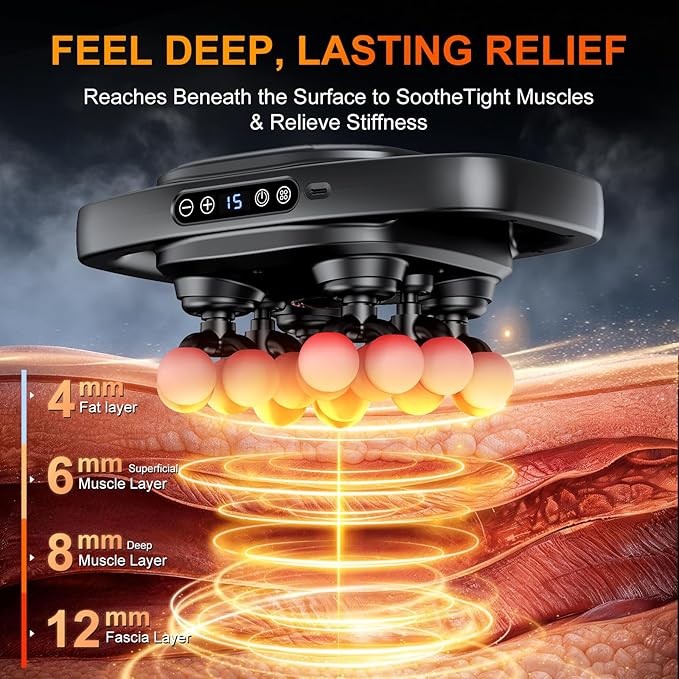 Deep Tissue Massager Gun for Back Shoulder and Neck Pain Relief Powerful Shoulders Back Massager Legs Foot Massager &amp Full Body Muscle Recovery with 16 Massage Heads 3 Modes &amp 30 Speed