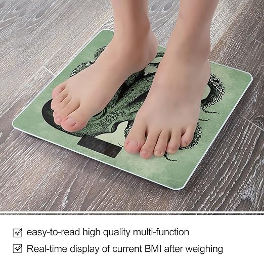 Green Octopus Scale for Body Weight Anti-Slip Tempered Glass Digital Bathroom Scales Clear LCD Display Weighing Scale Safe Rounded Corners Smart Scales