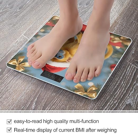 Christmas Monkey Weight Scale Cute Bathroom Scale for Body Highly Accurate Digital Weighing Machine for People Compact LCD Display Scales with Sturdy Toughened Glass Scales