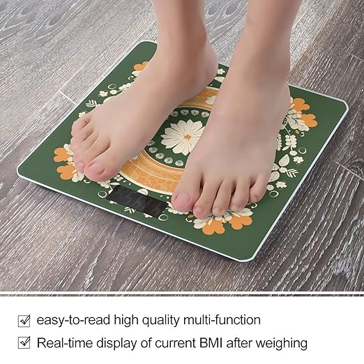 Patterns on The Background Scale for Body Weight Anti-Slip Tempered Glass Digital Bathroom Scales Clear LCD Display Weighing Scale Safe Rounded Corners Smart Scales
