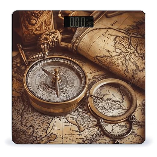 Compass and Old World Map Scale for Body Weight Digital Bathroom Scale Accurate Smart Weight Scales with Large Display Weighing Machine High Precision Scales