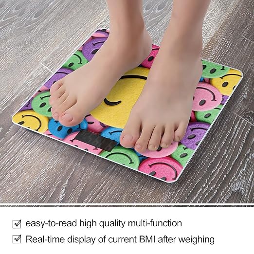 Yellow Star Happy Face Scale for Body Weight Sturdy Tempered Glass Weighing Scales with LCD Display Accurate Digital Bathroom Scale Convenient Body Fat Smart Scales Easy Read
