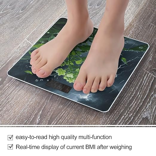 Green Floral Plant Bathroom Scale for Body Weight LCD Display Digital Bathroom Scale Tempered Glass Bathroom Weight Scales Fashion Smart Scales for Home Bedroom 400 Lb