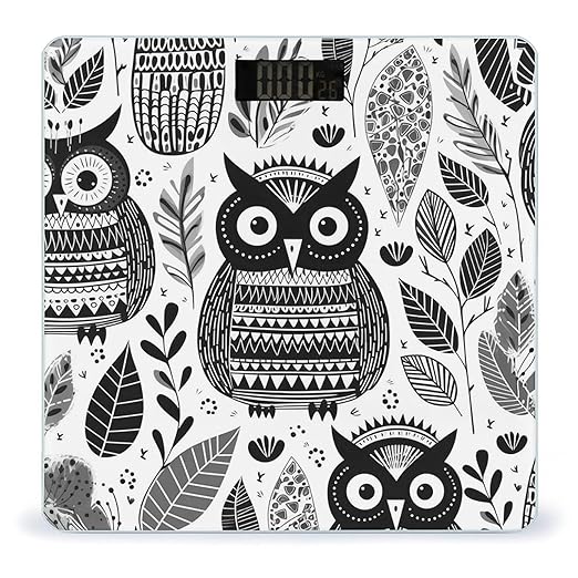 Digital Bathroom Scale for Body Weight Scale with Bright LCD Display High Accuracy Step-On Technology Auto On/Off Black and White Owl Digital Scales 400 Lbs /180kg