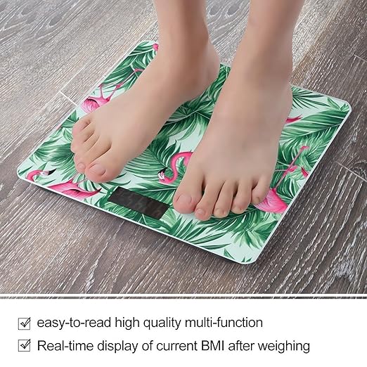 Women's Digital Bathroom Weighing Scale Automatic Switch Energy Saving Scale Smart Scale for Body Weight Mint Green Palm Banana Leaves Lovely Exotic Bird Pink Flamingo