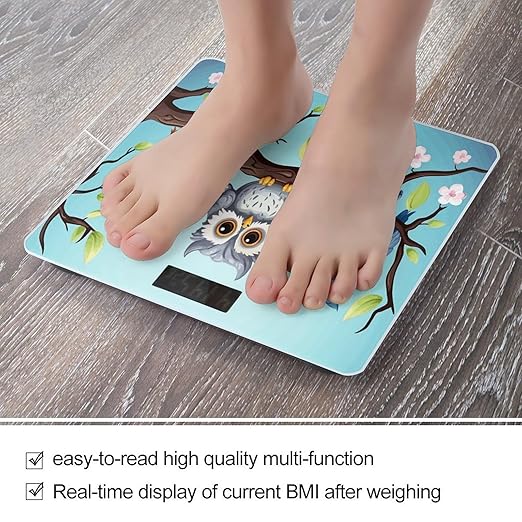 Owls on A BranchScale for Body Weight with LCD High Precision Weighing Scales Fashion Sturdy Tempered Glass Weight Scales Easy-to-Read Digital Bathroom Scale for Daily 400lb