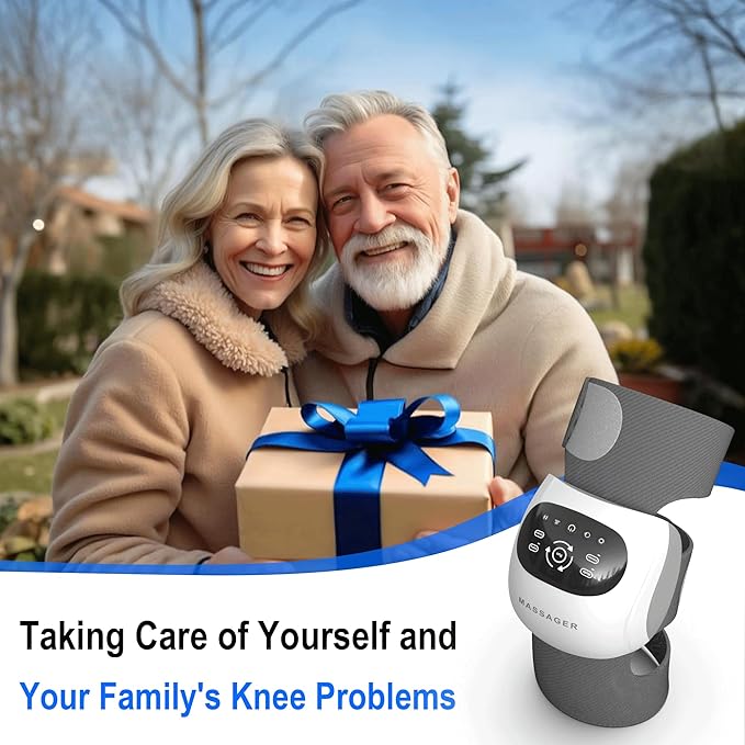 Wireless Knee Massager with Compression Heating and Vibration - Heated Knee Massager Relaxes Muscles and Relieves Knee Pain - Adjustable Intensity and Temperature Great Gift for Men and Women