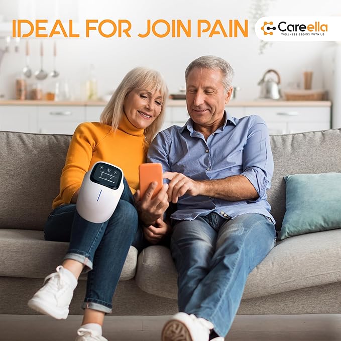 Careella Advanced Wireless XL Knee Massager with Bag – Heated &amp Rechargeable Pad with Smart Vibration Adjustable Brace &amp Gentle Light – Cordless Comfort Device for Knees &amp Joints – Portab