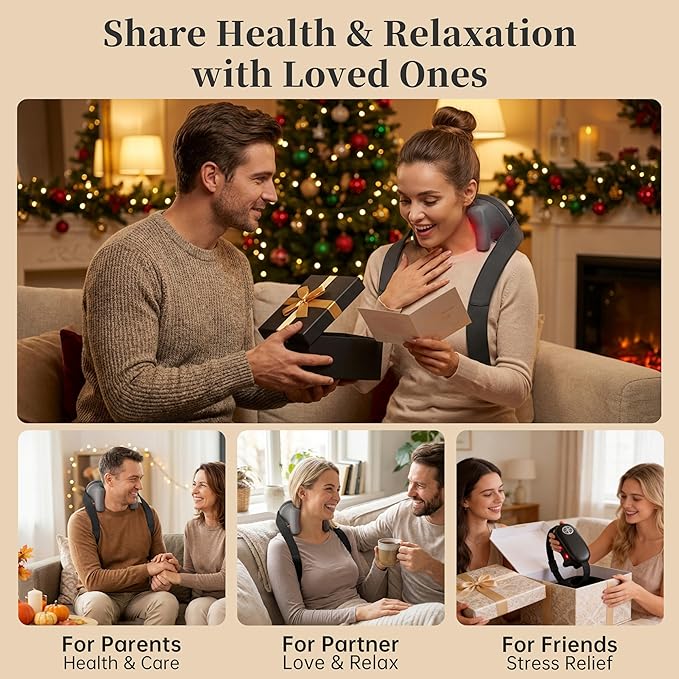 Shiatsu Neck and Back Massager Cordless Shoulder Massager with Heat Electric Deep Tissue 6D Kneading Massage for Shoulder Leg Body Muscle Pain Relief Remote Control Gifts for Men Women
