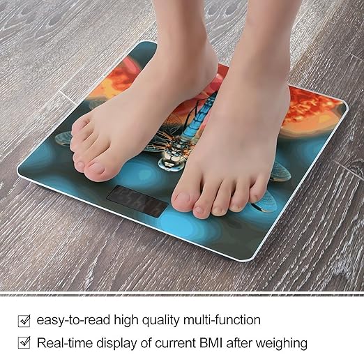 Dragonfly On The Flower Weight Scale Digital Electronic Scales Bathroom Scale Larg LCD Backlight Display High Precision MeasurementsTempered Glass