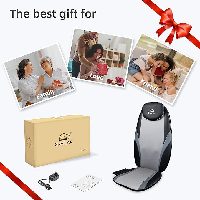 Snailax Neck and Back Massager with Heat Massage Chair Pad Back Massager for Pain Relief Deep Tissue Chair Massage Pad with 10 Deep Kneading Nodes for Office Home Gifts for DadMom