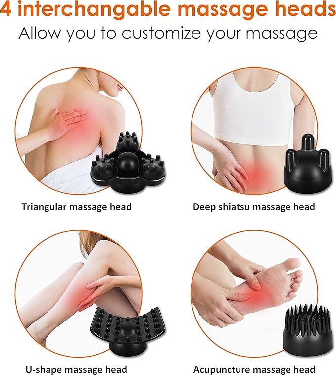 Snailax Cordless Handheld Back Massager - Rechargeable Percussion Massage with Heat Deep Tissue Massager for Whole Body