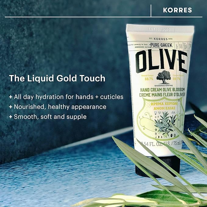 KORRES Body Care Collection Pure Greek Olive Oil Shower Gel Body Lotion and Hand Cream Moisturizer for Dry Skin Moisturizing and Hydrating for Smooth Supple Skin Olive Blossom 3 Piece Gift Set