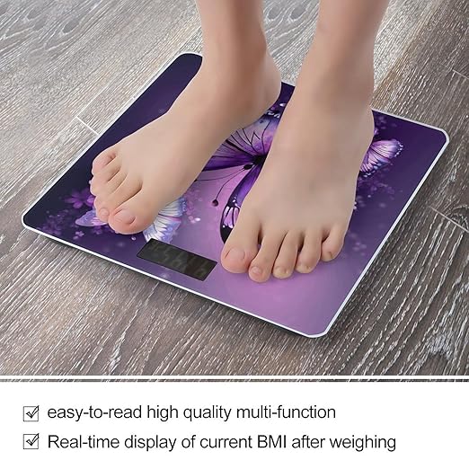 Beautiful Purple Butterfly Art Bathroom Scale for Body Weight 400 Lb Weight Scale with High Precision Sensors Tempered Glass Highly Accurate Digital Weighing Machine for People