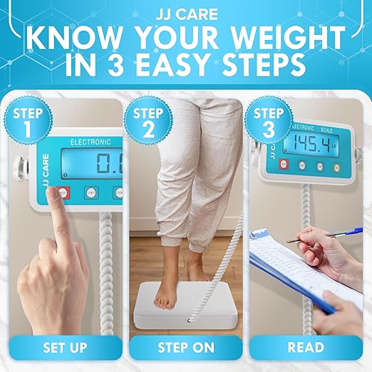 JJ CARE Medical Scale (660 lbs) - Professional Grade Body Weight Scale. Easy-to-Read LCD Display | Heavy-Duty Wrestling Scale for Home Gym Hospital Physicians and Clinical Use