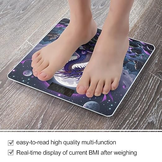 Purple Dragon Moon Scale for Body Weight Highly Accurate Digital Bathroom Electronic Weighing Machine for People LCD Display Large Size Tempered Glass for Safe Home Use