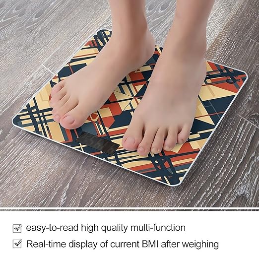 Geometric Patterns Scale for Body Weight Anti-Slip Tempered Glass Digital Bathroom Scales Clear LCD Display Weighing Scale Safe Rounded Corners Smart Scales