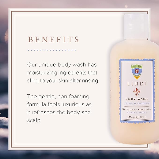 Lindi Skin Body Wash for Dry Itchy &amp Sensitive Skin - Gentle Non-Foaming Formula That Hydrates and Refreshes Your Body and Scalp - Relieves Painful Effects of Radiation Burn &amp Chemo Rash (8